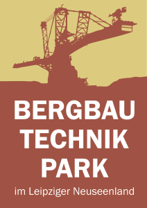 Silhouette of mining equipment over 'Bergbau Technik Park' text in German.